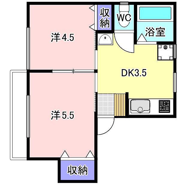 アイビー桜山B(2DK/2階)の間取り写真