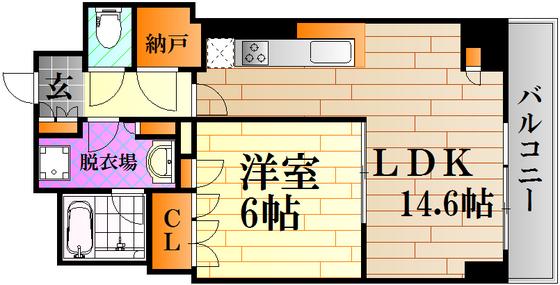 グランクロスタワー広島 アイコート(1LDK/6階)の間取り写真