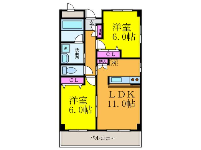 ピュアステージMIWA(2LDK/1階)の間取り写真