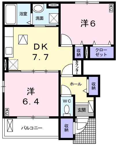 ヴェルジェ(2DK/1階)の間取り写真