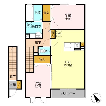 プランドールタウン若木 D(2LDK/2階)の間取り写真
