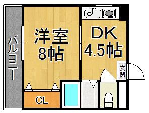 レファインド北立花(1DK/4階)の間取り写真