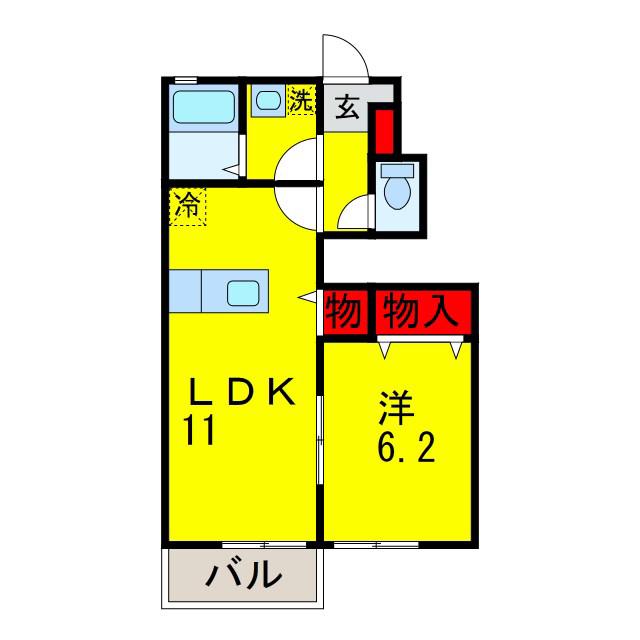 ヴェル・ドミール三枝 A棟(1LDK/1階)の間取り写真