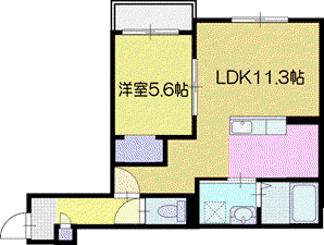 千歳市東郊AP(1LDK/1階)の間取り写真
