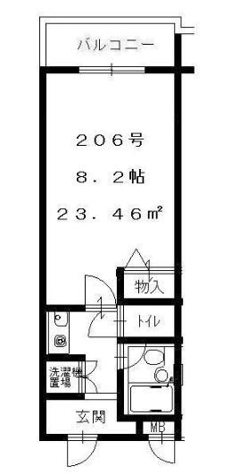 西灘駅前ハイツ(1K/2階)の間取り写真