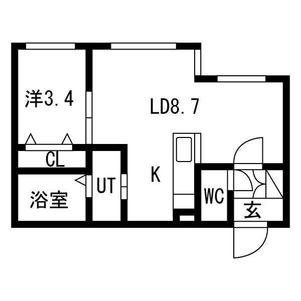 ライトベルー南9条ー(1LDK/1階)の間取り写真