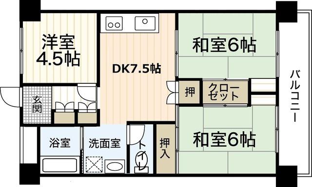 グランドハイツ山根(3DK/6階)の間取り写真