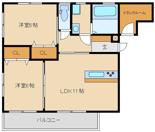 ベルクレストⅡ(2LDK/1階)の間取り写真