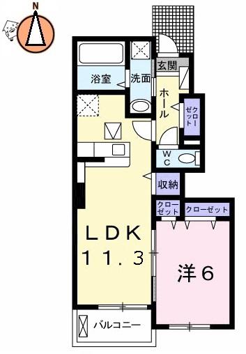 ハイソラーレ II(1LDK/1階)の間取り写真