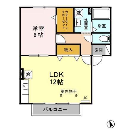 プランタン(1LDK/2階)の間取り写真