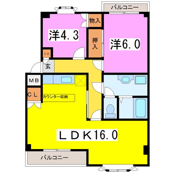 アーバンハウス11号館(2LDK/2階)の間取り写真