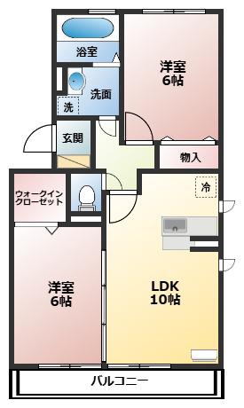 ソシアA(2LDK/3階)の間取り写真
