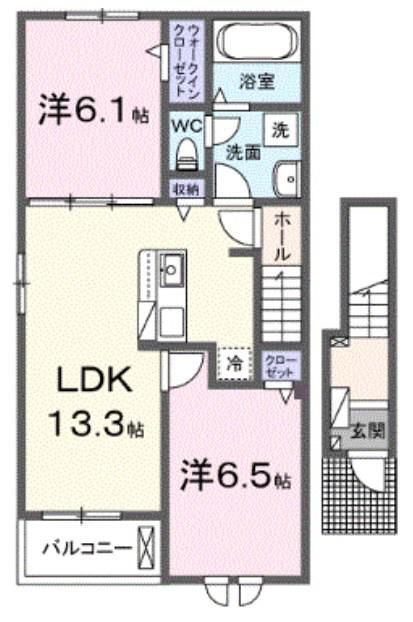 カーサ フェリーチェ(2LDK/2階)の間取り写真