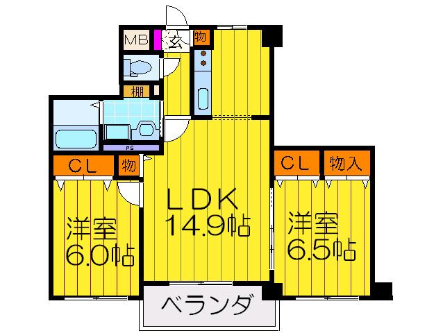 SOSIA忍ヶ丘(2LDK/3階)の間取り写真