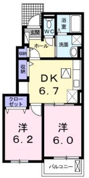 ドリーム輝(2DK/1階)の間取り写真