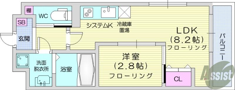 シェルグランデ原町本通(1LDK/13階)の間取り写真