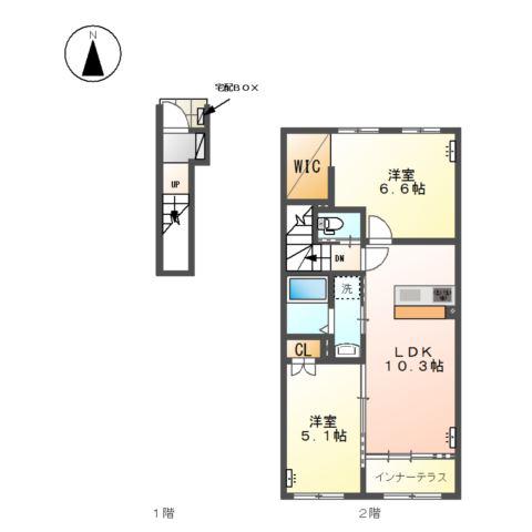 津島市藤浪町(2LDK/2階)の間取り写真