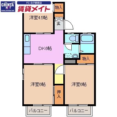 ハイツ鼓ヶ浦(3DK/2階)の間取り写真