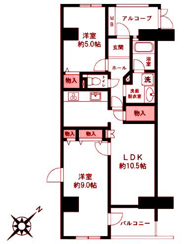 シンフォニックヒルズふれあいの街5号棟(2LDK/8階)の間取り写真