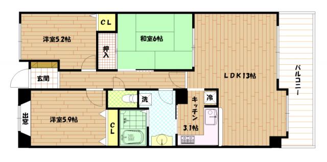 ルナガーデン(3LDK/3階)の間取り写真