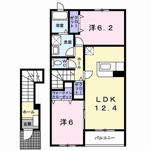 メゾン・ラ・フォンテ-ヌ(2LDK/2階)の間取り写真