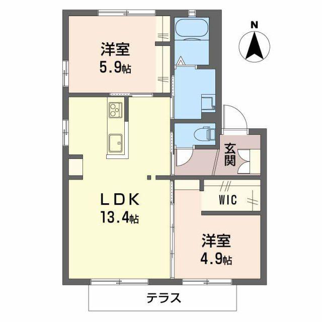 レジデンス B(2LDK/1階)の間取り写真
