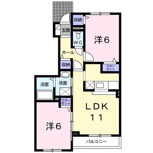 グレイスヴィラサンヨーF(2LDK/1階)の間取り写真