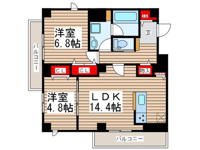 ジャルダン デ グリシーヌ(2LDK/7階)の間取り写真