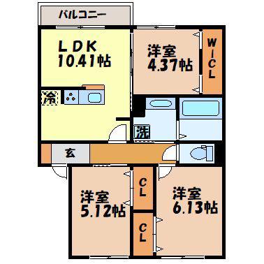 レイクサイドハイツA(3LDK/2階)の間取り写真