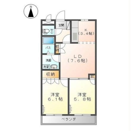 エアリアルガーデン(2LDK/2階)の間取り写真