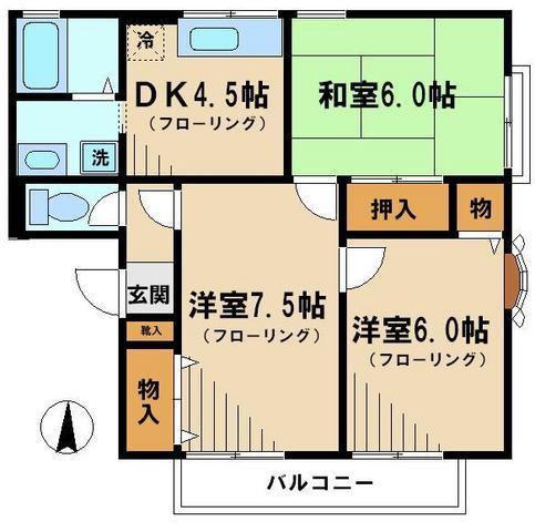 ドミールK A(3K/1階)の間取り写真