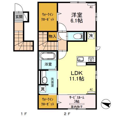 クレセント A(1LDK/2階)の間取り写真