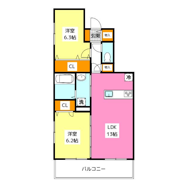 ディナスティVII(2LDK/2階)の間取り写真