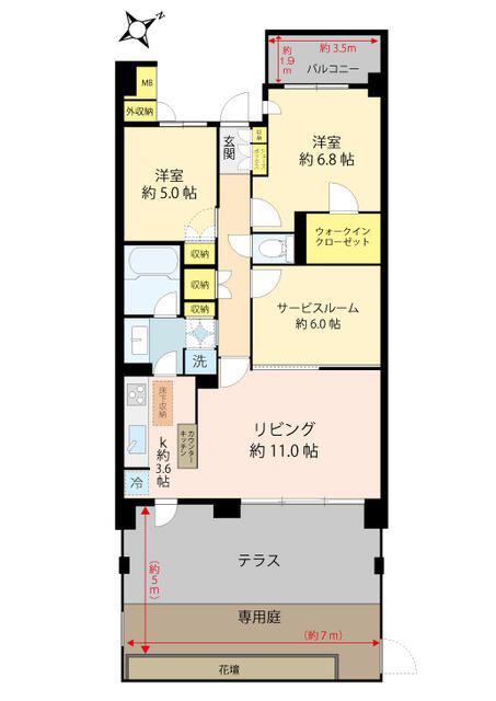 中野坂上パーク・ホームズ(2SLDK/1階)の間取り写真