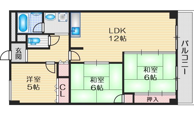 千里グランドハイツ宮脇(3LDK/7階)の間取り写真