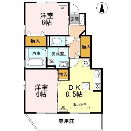 グランドソレーユ(2DK/1階)の間取り写真