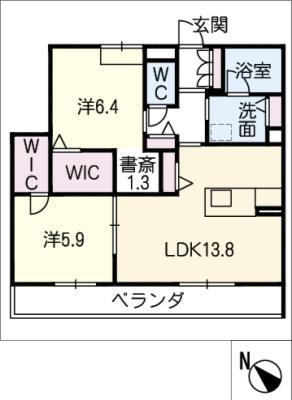 アルフラット(2LDK/1階)の間取り写真