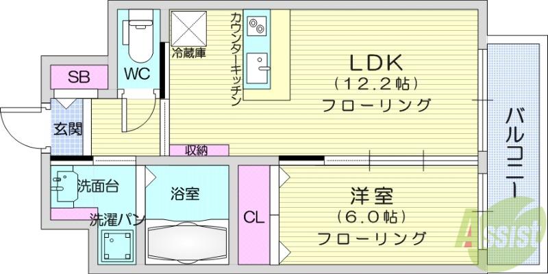 パルメゾン長町(1LDK/6階)の間取り写真