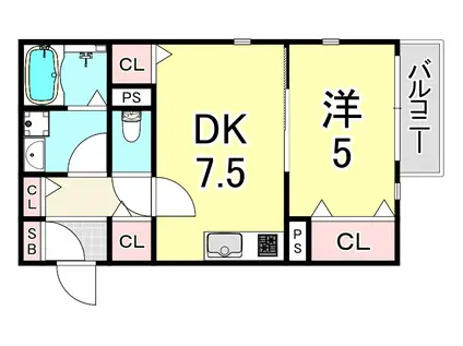 クレール塚本(1DK/1階)の間取り写真
