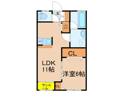 メイツ笠之原 A棟(1LDK/1階)の間取り写真