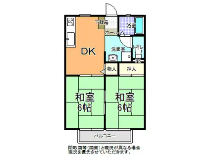 ハイツ グリーンベール D棟(2DK/2階)の間取り写真