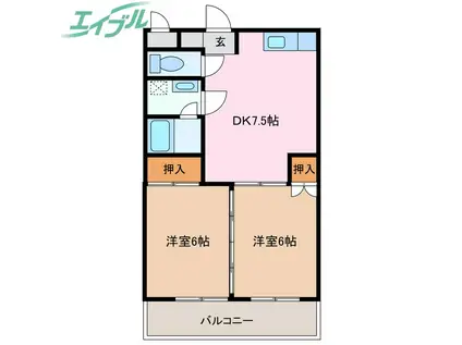 シャンボール西浦(2DK/6階)の間取り写真