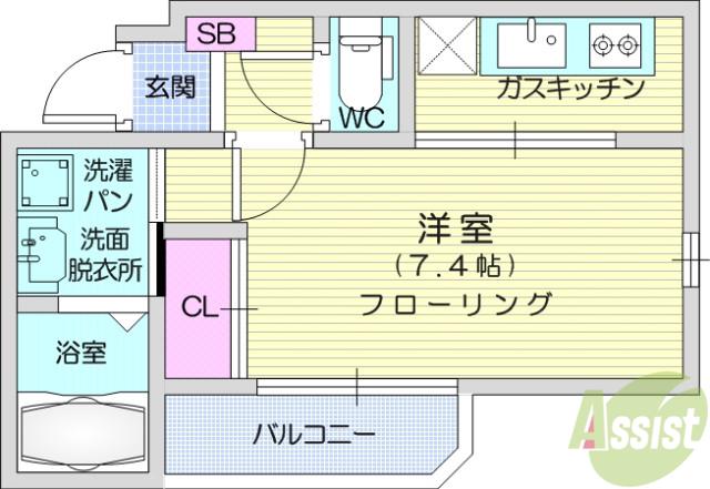 ヴュ・パノラマ(1K/1階)の間取り写真