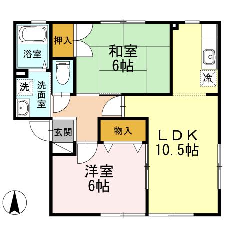 ハイツ・セリューI(2LDK/1階)の間取り写真