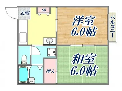 ルシエール平野B棟(2DK/2階)の間取り写真