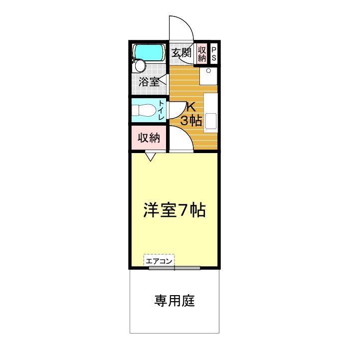 ピローしんしも(1K/1階)の間取り写真