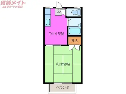 タウニーリバティ(1DK/2階)の間取り写真