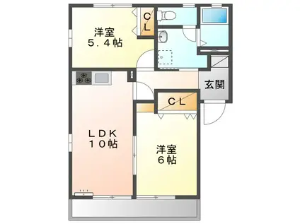 サンビーム串山A棟(2LDK/1階)の間取り写真