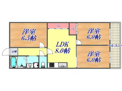 MINAMIMUKONOSO GLAD DAY(3LDK/3階)の間取り写真