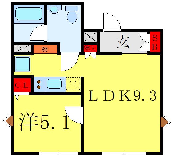 LUDENS東新町(1LDK/2階)の間取り写真